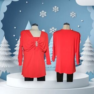 TODAY DESIGNER Red Embellished 3/4 Sleeves Blouse Size XXL